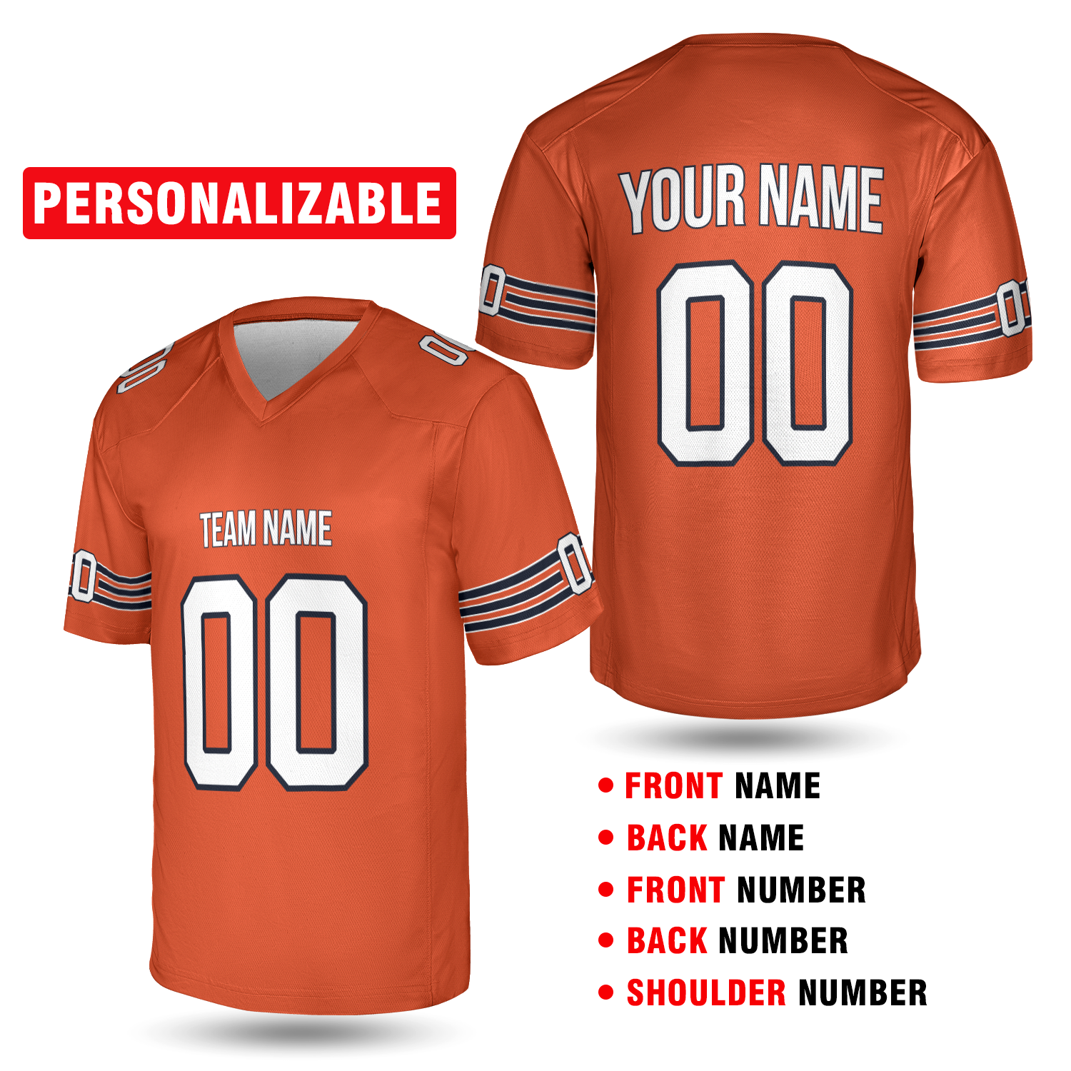 Orange Custom Chicago Football Jersey – Personalized Team Name & Number
