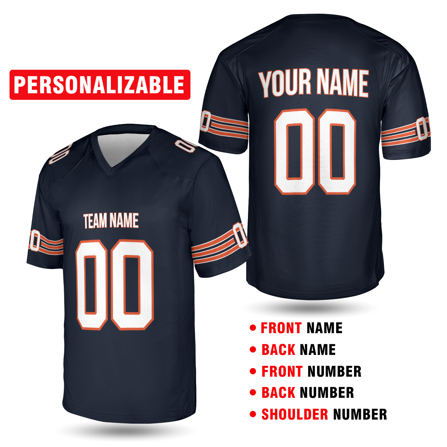Navy Custom Chicago Football Jersey – Personalized Team Name & Number