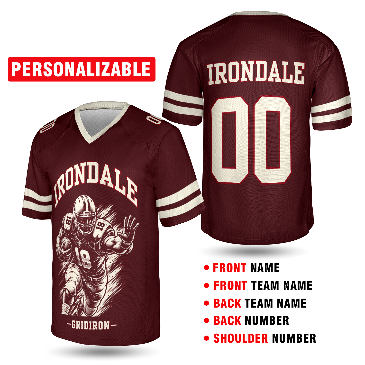 Burgundy Irondale Football Jersey – Personalized Team Name & Number