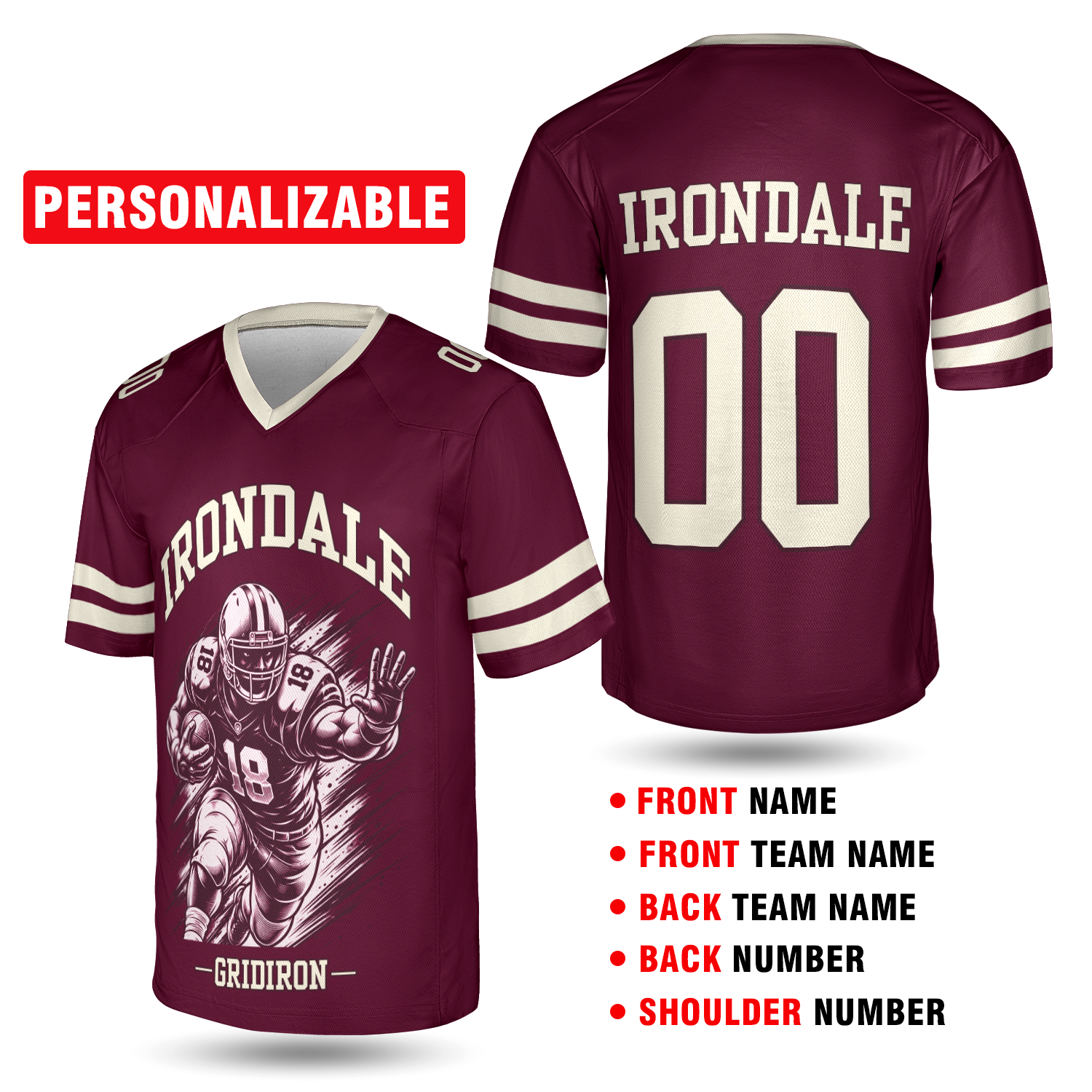 Dark Maroon Irondale Football Jersey – Personalized Team Name & Number