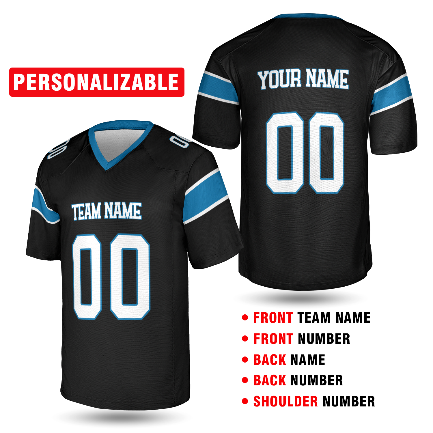 Black Carolina Football Jersey – Personalized Team Name & Number