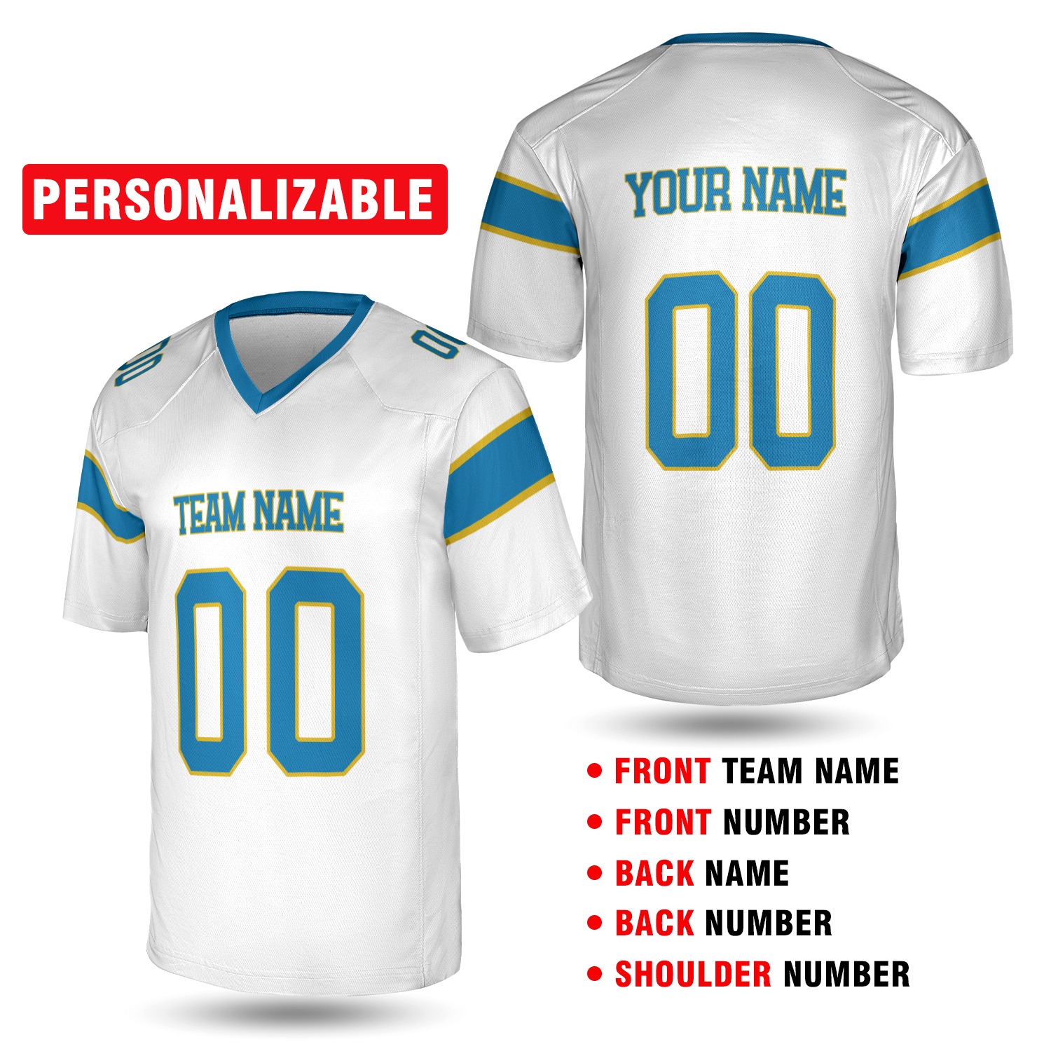 White Carolina Football Jersey – Personalized Team Name & Number