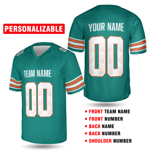Teal Miami Retro Football Jersey – Personalized Team Name & Number