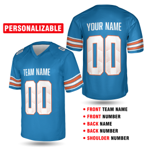 Blue Miami Retro Football Jersey – Personalized Team Name & Number