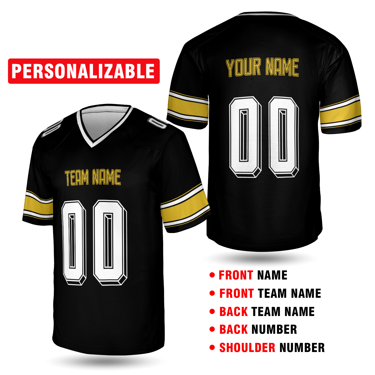 Black Pittsburgh Football Jersey – Personalized Team Name & Number